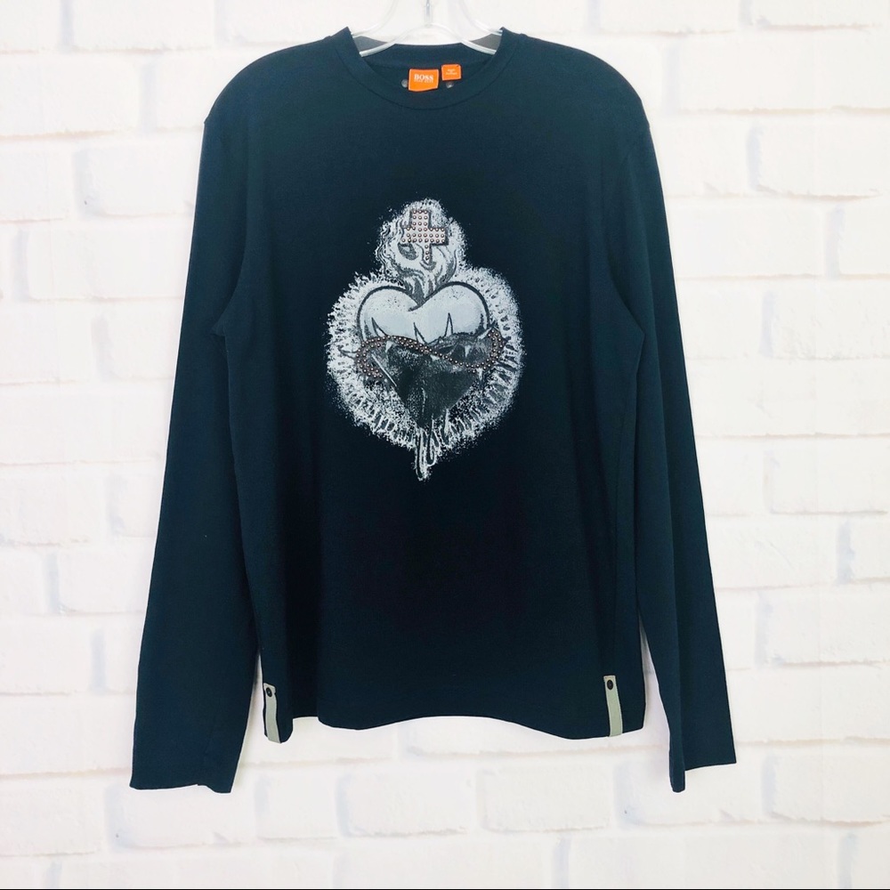 Hugo Boss Black Long Sleeve Tee with Heart Graphic
